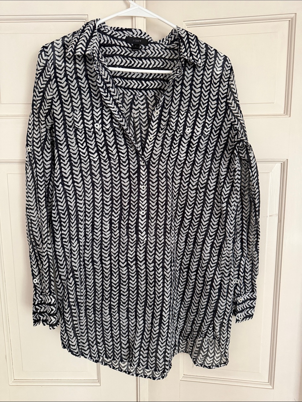 J. Crew Black & White Chevron Button-DownTunic Swim Coverup Small